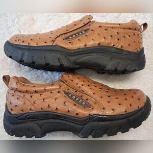 Roper Womens 6.5 Brown Ostrich Print Leather Western Mule Clog Shoes Lug